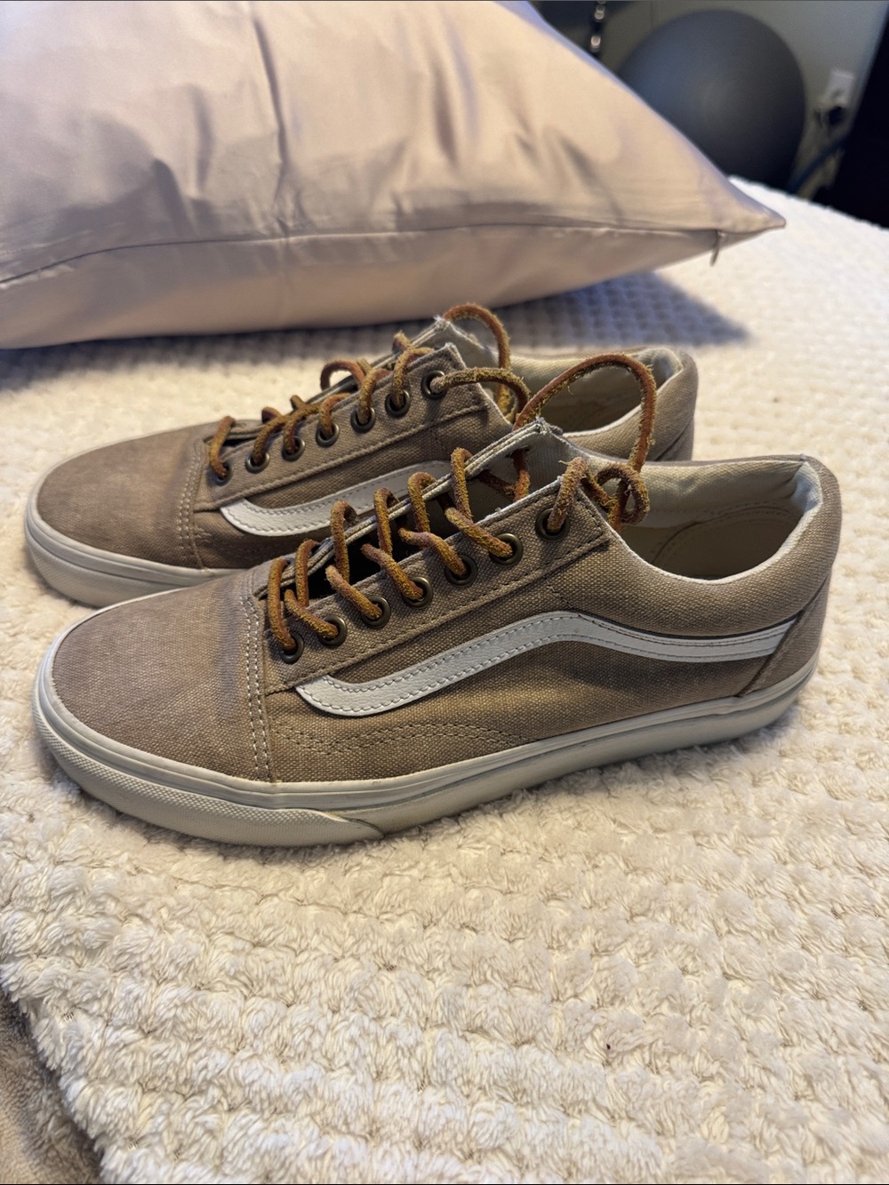Vans Taupe Canvas Low-Top Sneakers with White Side Stripe